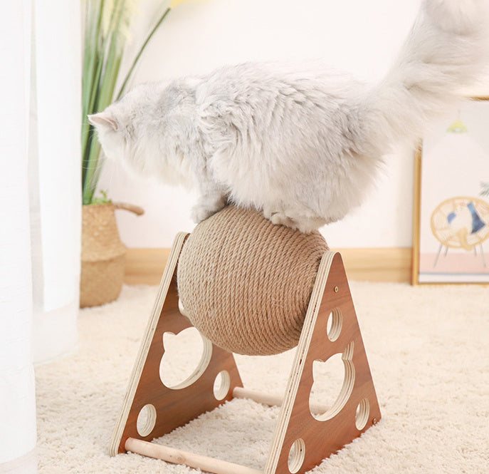 Cat Scratcher Sisal Rope Ball Cat Scratching Post, Wood Stand Anti-Scratch Toy For Cats