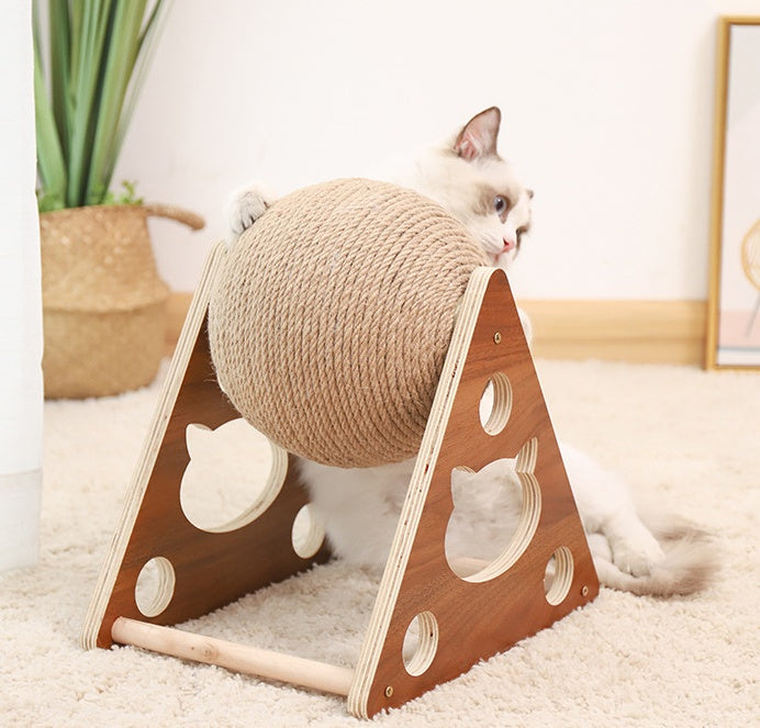 Cat Scratcher Sisal Rope Ball Cat Scratching Post, Wood Stand Anti-Scratch Toy For Cats