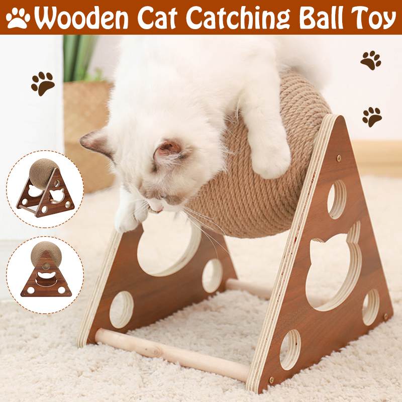 Cat Scratcher Sisal Rope Ball Cat Scratching Post, Wood Stand Anti-Scratch Toy For Cats